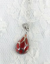 Avon Sterling Silver Colored Teardrop Pendant Red With Silvertone Necklace - $17.65
