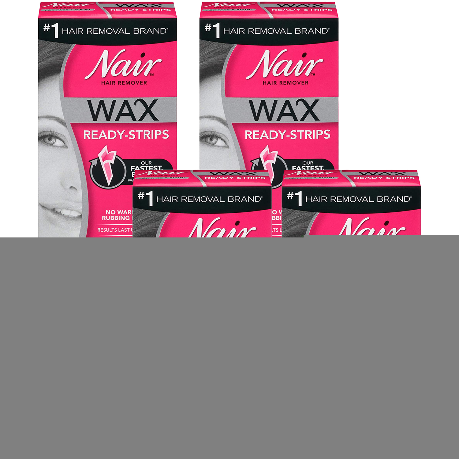 4-New Nair Hair Remover Wax Ready Strips Face and Bikini Hair Removal Wax Strips