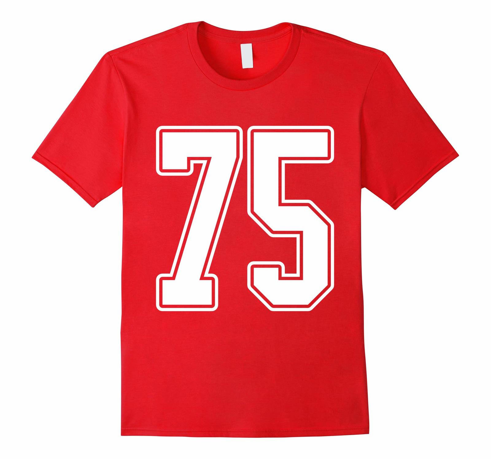 New Tee - #75 White Outline Number 75 Sports Fan Jersey Style T-Tee Men ...