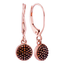 10kt Rose Gold Womens Round Red Color Enhanced Diamond Cluster Dangle Earrings - $338.00