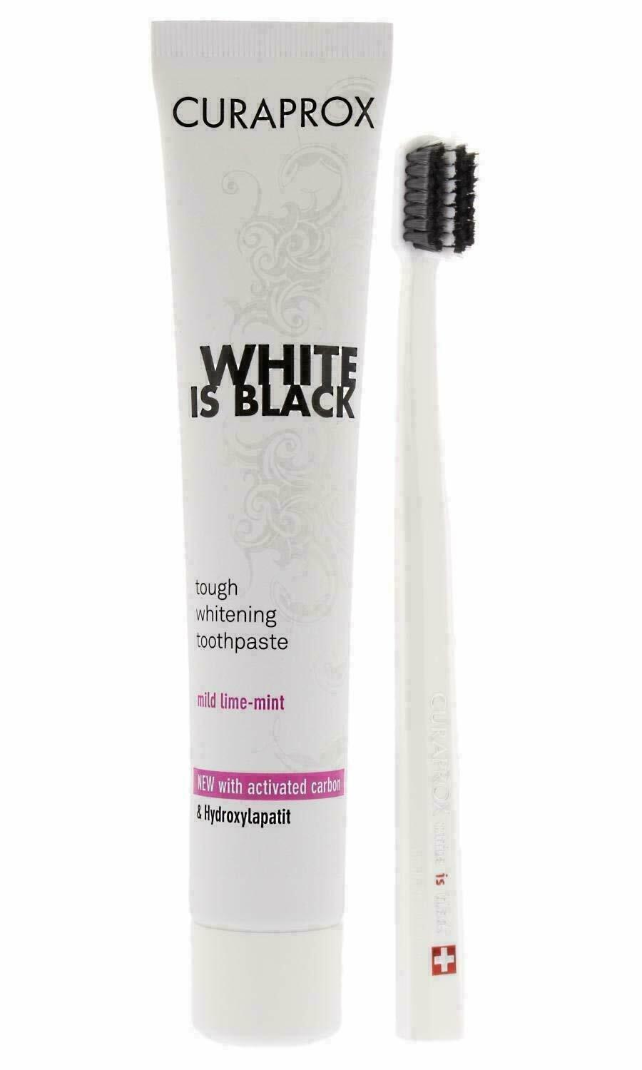 Curaprox White Is Black Toothbrush & Whitening Fluoride Toothpaste 90ml ...