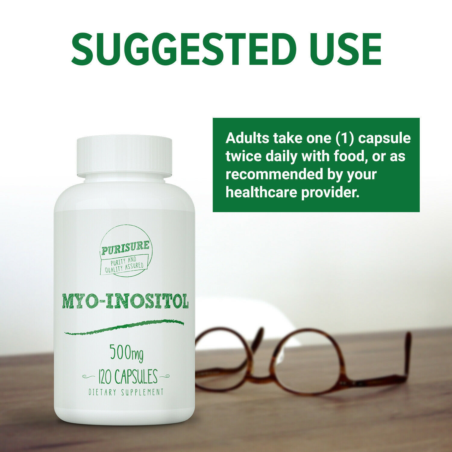 Purisure Myo Inositol 120 Capsules Fertility Day Supply 2000mg Daily