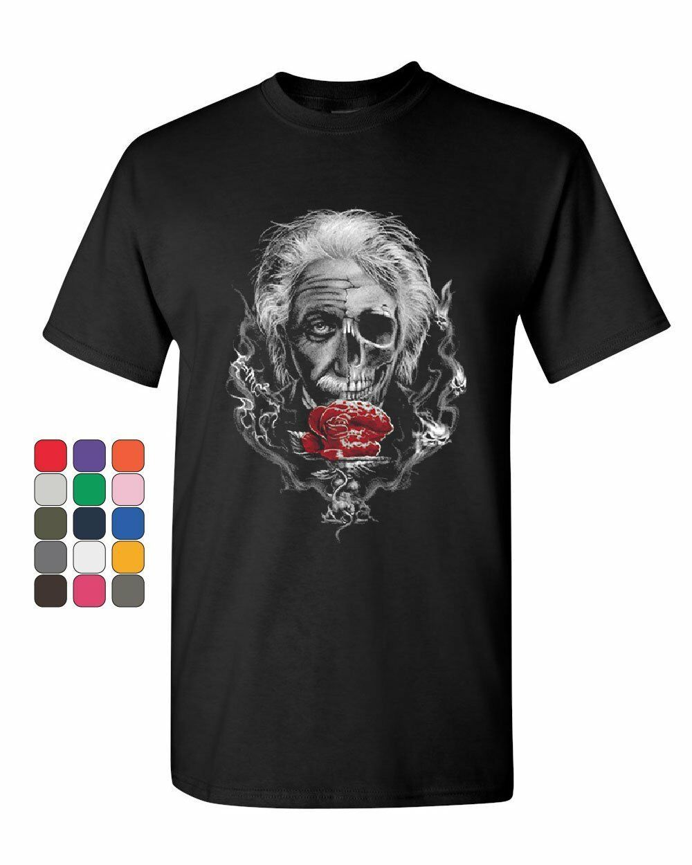 Albert Einstein Skull Face T-Shirt Urban Rose Genius Scientist Mens Tee Shirt