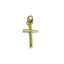 SOLID 18K YELLOW GOLD MINI CROSS 18mm, ROUNDED, SMOOTH, TUBE 1mm, MADE IN ITALY image 1