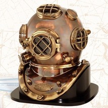 Nautical vintage solid copper & brass us navy mark v diving divers helmet
