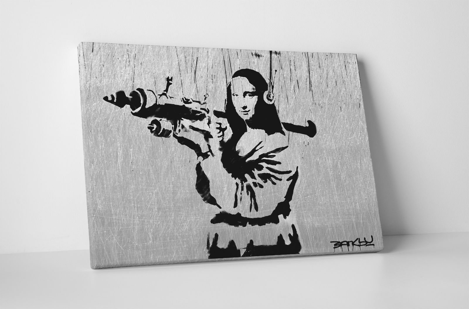 Banksy Mona Lisa With Bazooka Steel Version Stretched Canvas Print ...