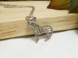 925 Silver Zebra Pendant Necklace, Unisex Animal Necklace, Silver Safari... - $29.00
