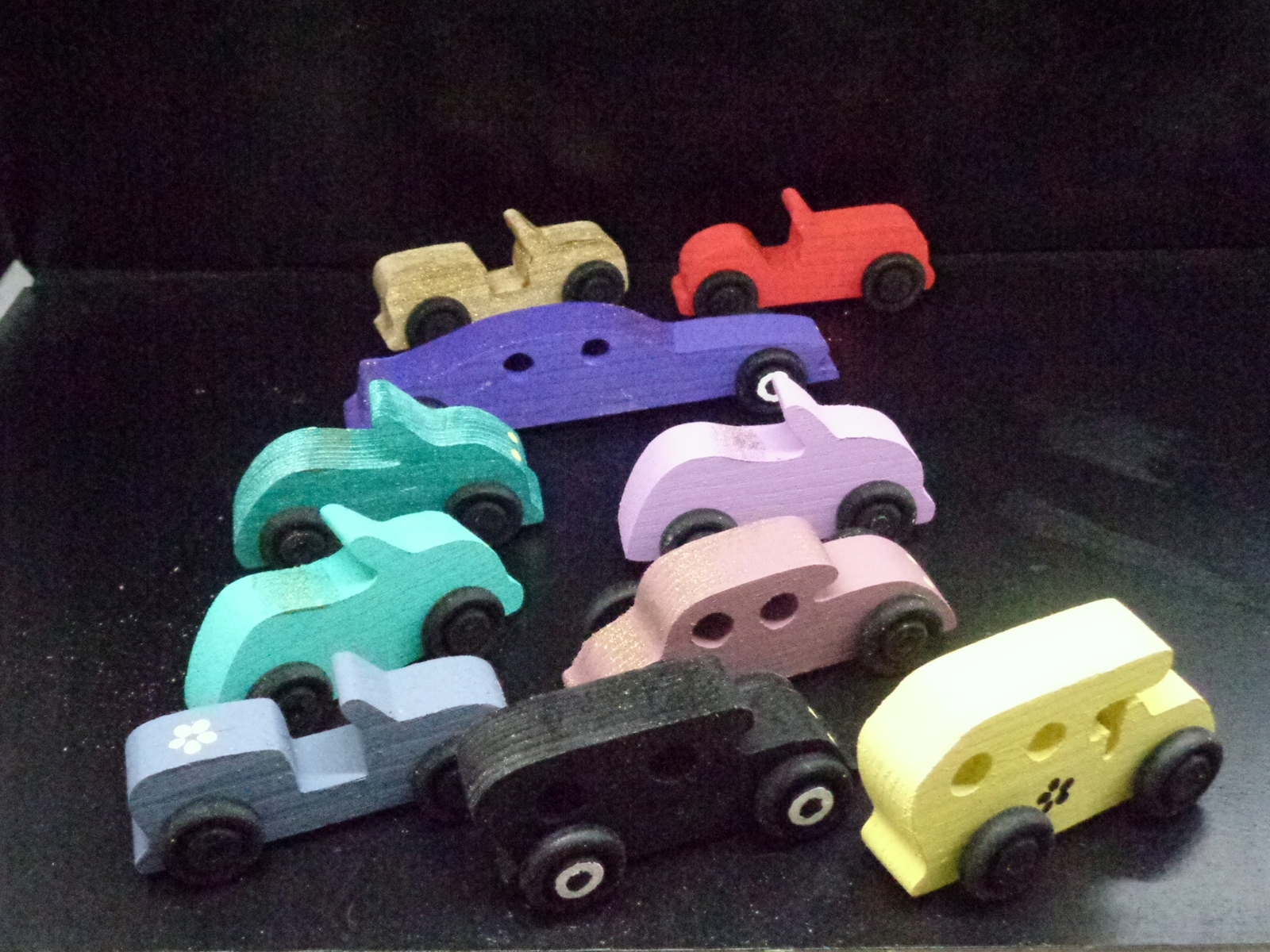 10 Painted Handcrafted Wood Toy Cars OT- 30 P - Wooden & Handcrafted Toys