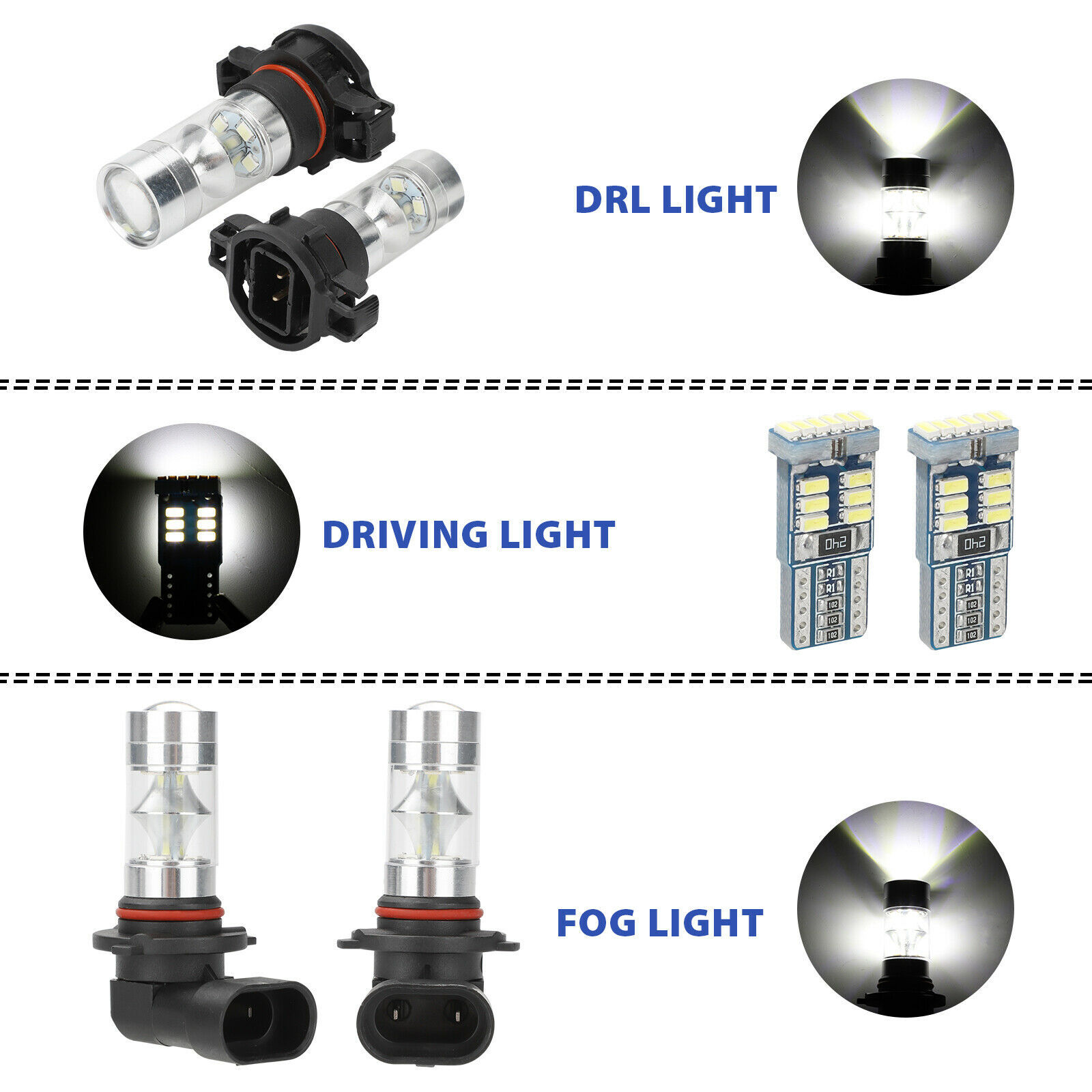 6x White LED Fog Driving DRL Light Bulbs Combo Kit For 2007-14 Cadillac ...