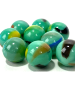 Lot of 9 Vintage Turquoise Patch Marbles - Milk Glass - 15mm - $9.50