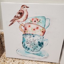 Canvas Prints, set of 2, Birds and Coffee Cups, Wall Art, Frameless, 8x8 inch image 2