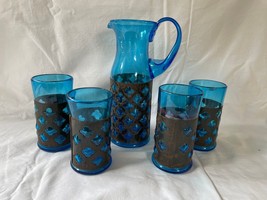 Set of Pitcher + 4 glasses Bubble Copper &amp; Glass Nanny Still, RAAK Nethe... - $575.00