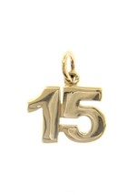 18K YELLOW GOLD NUMBER 15 FIFTEEN PENDANT CHARM, 0.7 INCHES 17 MM MADE IN ITALY image 1