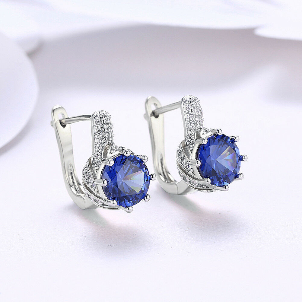 18K White Gold Filled Created Blue Sapphire 6mm Heart Stud Earrings     57 