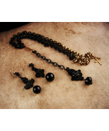 Victorian Gutta percha Necklace - Antique DROP earrings - Vulcanite Chai... - $850.00