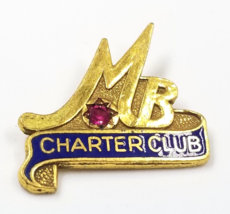 Vintage MB Charter club Red Stone Star Gold Tone Blue Enamel Lapel Pin - $12.99