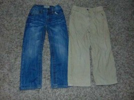 2 Pair Jeans Boys TKS Beige Corduroys & Arizona Blue Adj Waist Pants-size 5 - $14.85