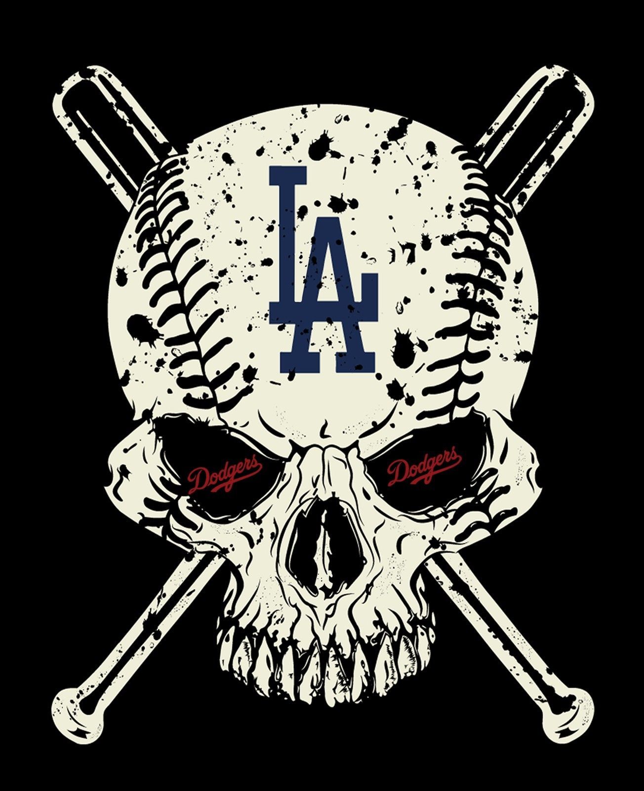 Los Angeles Dodgers Skull With Baseball Bats Across Image Men's T-Shirts