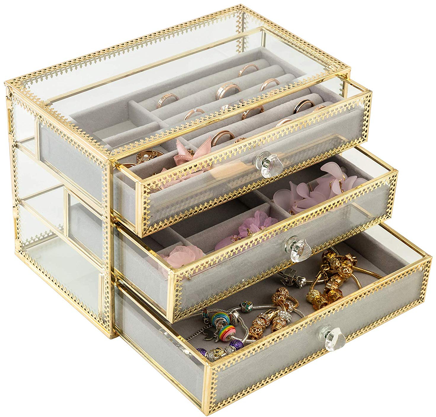 ORIGIA Jewelry Box Decorative Glass Metal Lace Storage Boxes With 3