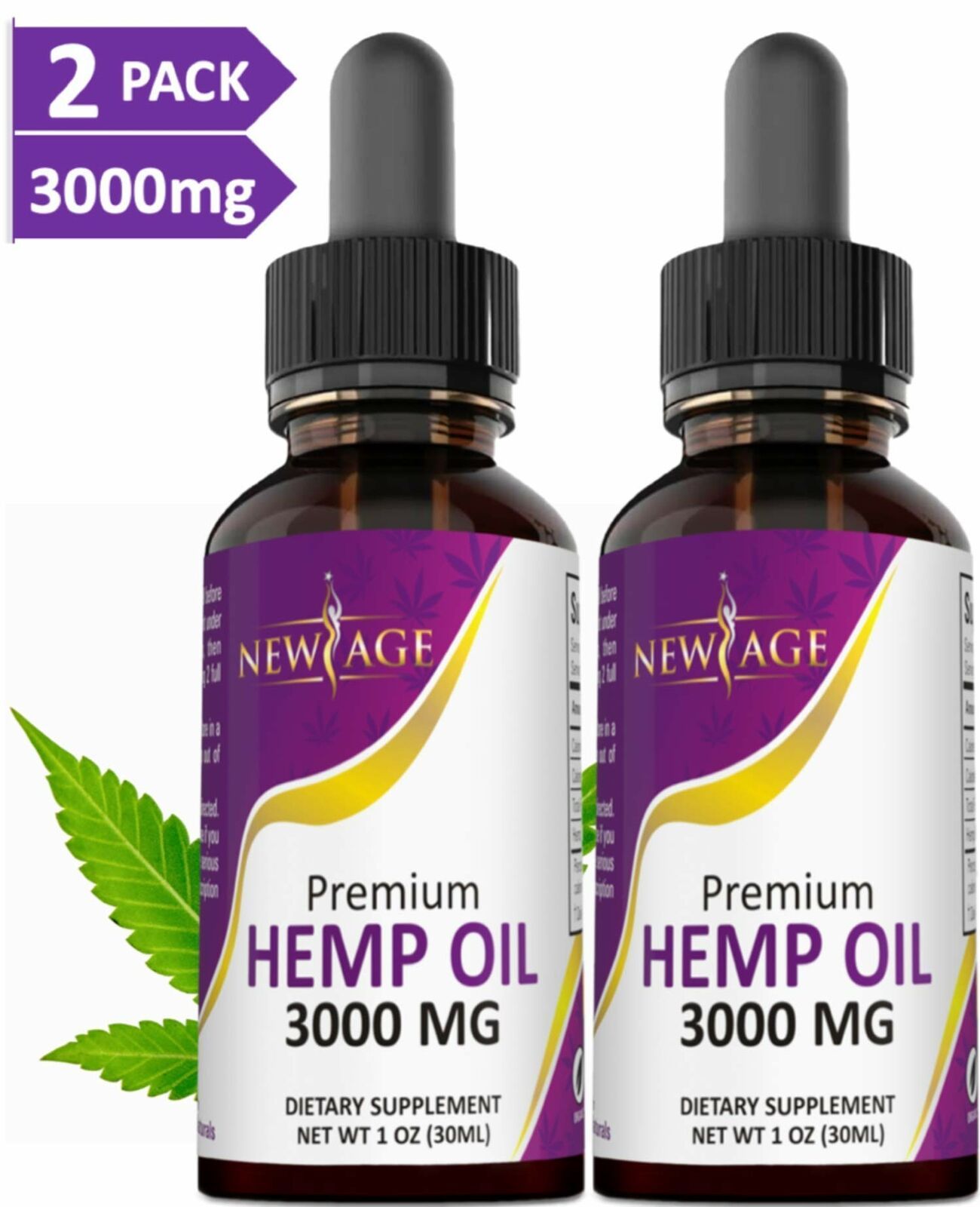 New Age 3000 MG 2 Pack Hemp Oil Extract for Pain, Anxiety & Stress