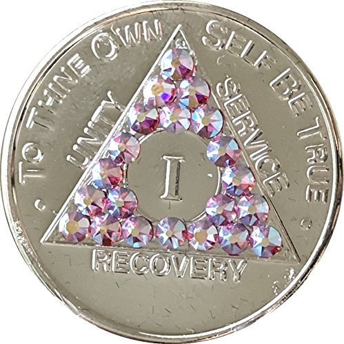 1 Year Rose Swarovski Crystal AA Medallion Girly Girl Nickel Plated Chip