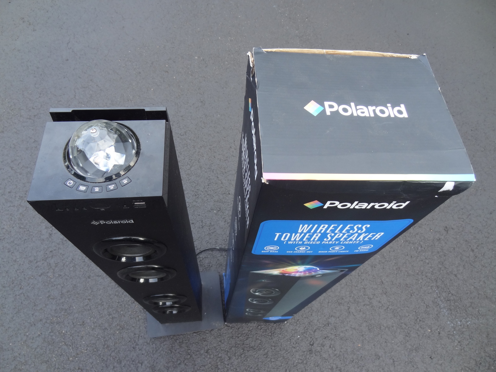 POLAROID WIRELESS TOWER SPEAKER W/ DISCO PARTY LIGHT 458581 USED N BOX