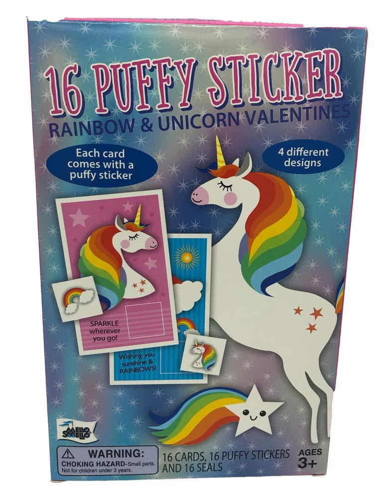 Primary image for Rainbow and Unicorn 16 Puffy Sticker Valentine Cards