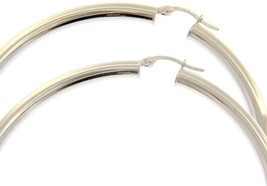 18K WHITE GOLD ROUND CIRCLE HOOP EARRINGS DIAMETER 60 MM x 4 MM, MADE IN ITALY image 1