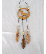 HAND MADE WOOD FULL BODY HOWLING WOLF DREAM CATCHER w 3 DANGLING FEATHER... - $5.99