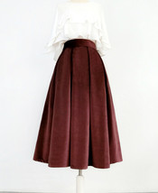 Women Winter Velvet Midi Pleated Skirt Brown Holiday Midi Pleated Skirt Plus image 4