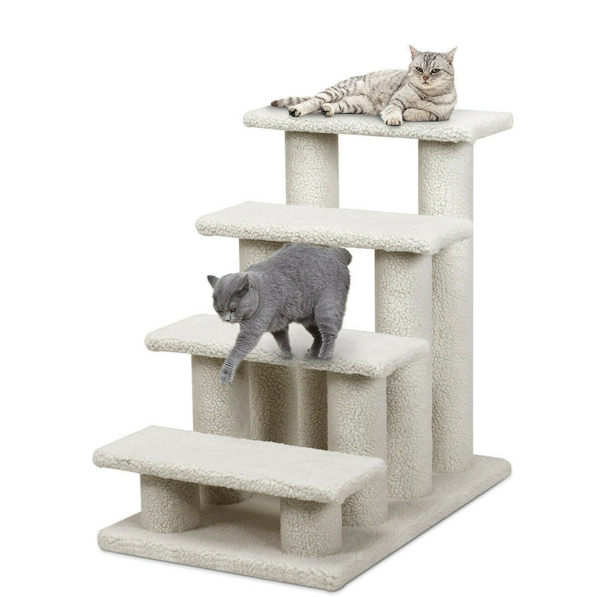 Cat Scratching Post Tree Tower Pet Stairs Carpeted Ladder 4 Tier Ramp