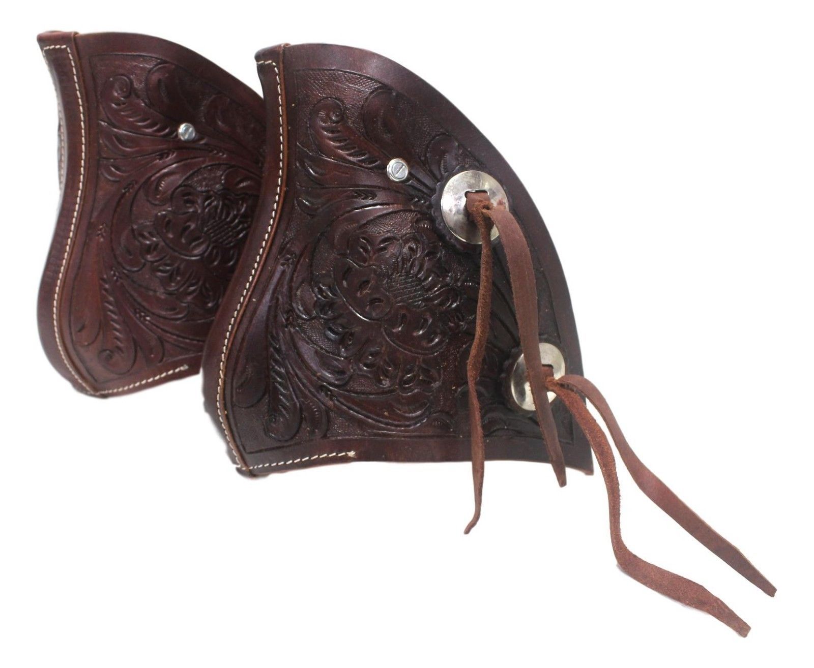 D.A. Brand Dark Brown Floral Hand Tooled Monkey Nose Tapederos Horse