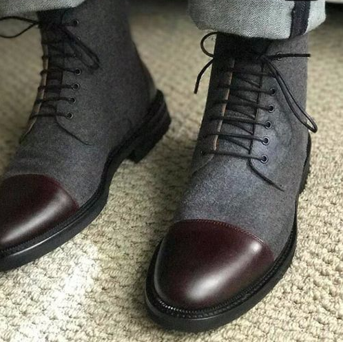 Men Latest Fancy Italian Style Cap Toe Fabric & Leather Boots, botas de ...