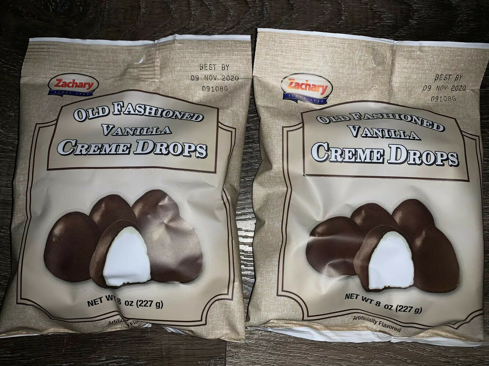 Zachary ~ Old Fashioned Vanilla Creme Drops Chocolate Candy Exp 11 2020 ~ 2 Bags Food And Beverages