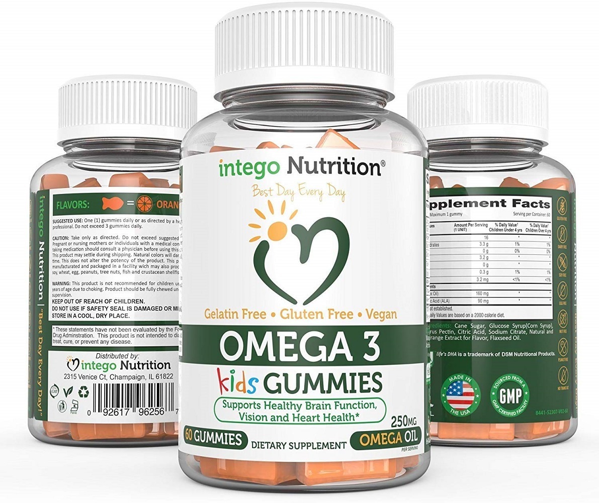 Kids Omega 3 Gummies with Flax Oil 250mg Omega Oil Chewable Dietary