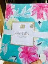 Pottery Barn Teen Preppy Floral Duvet Cover Queen Pale Blue Pink No Shams  - $72.44