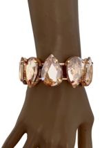 1.1/8&quot; W Champagne Teardrop Crystals Flexible Cuff Bracelet With Clasp C... - $21.98