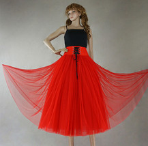 8-Layer Red Tulle Skirt Women High Waist Tulle Outfit Red Maxi Skirt Party Skirt