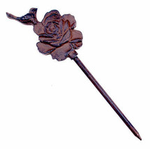 Decorative Garden Hose Guide Bird On Rose Cast Iron Flower Bed Stake 12.... - $13.54