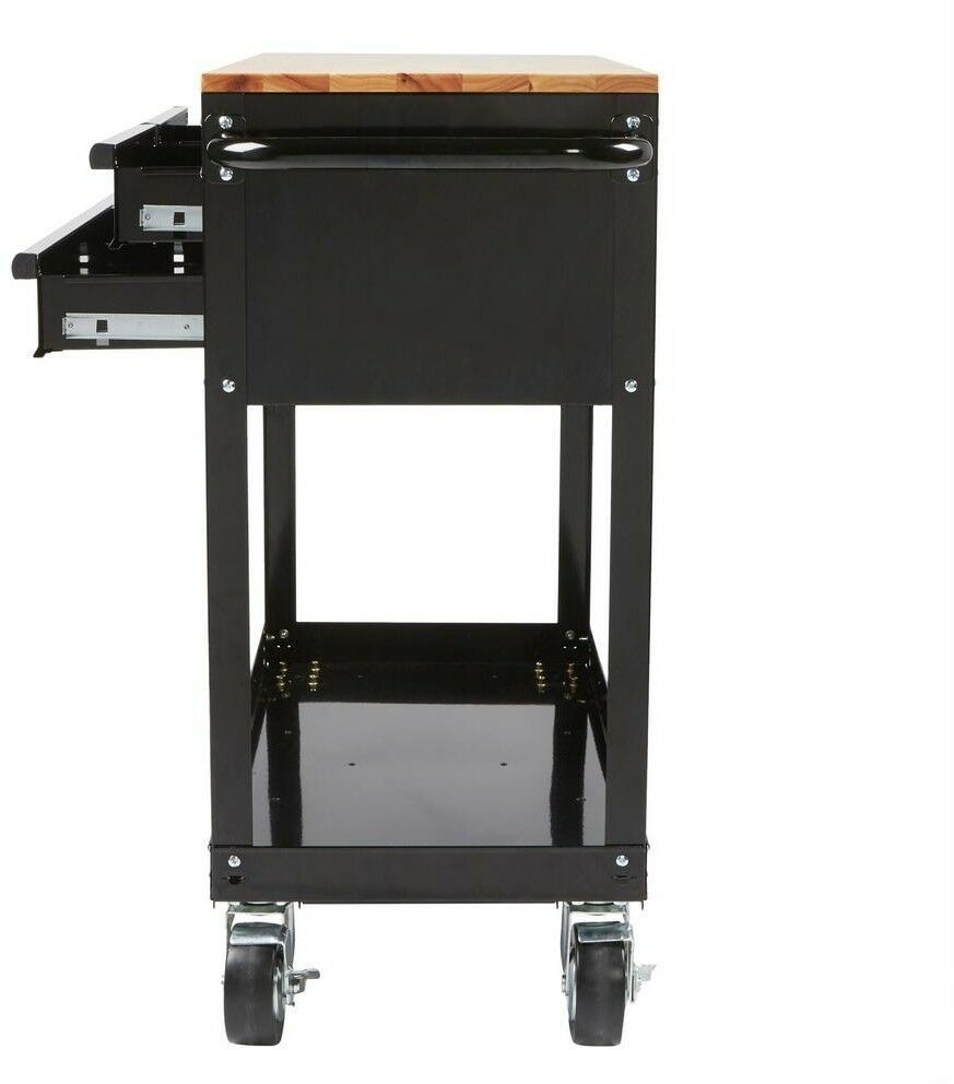 Husky Utility Tool Storage Cart 36 in. 3Drawer Rolling Wood Top Steel