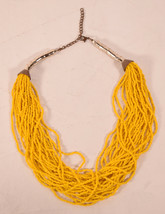 Vintage Multi Strand Mustard Yellow Seed Beed Bead Necklace  - £17.51 GBP