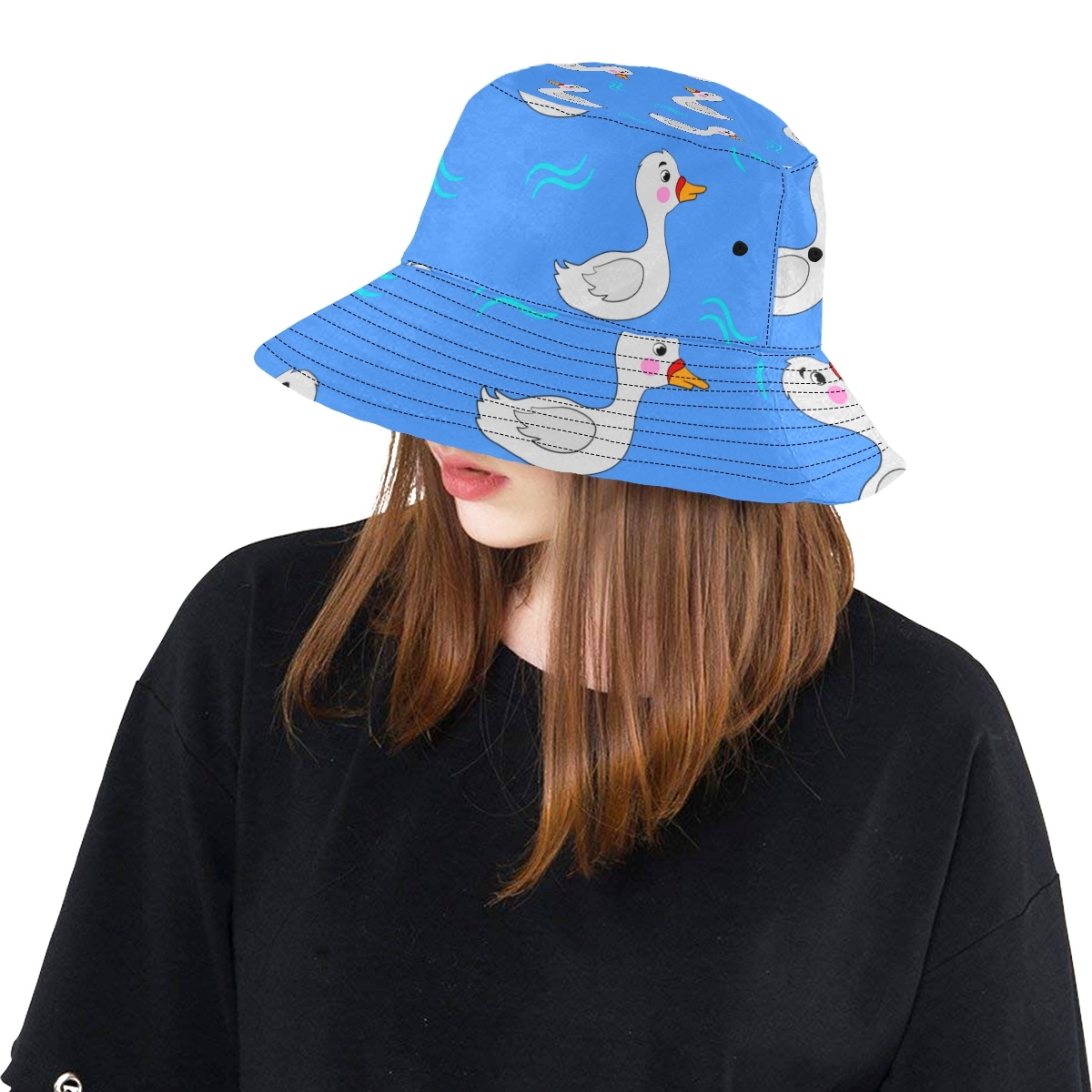 Lovely Seamless Running Duck Fashion Fishing Sun Bucket Hats Hats