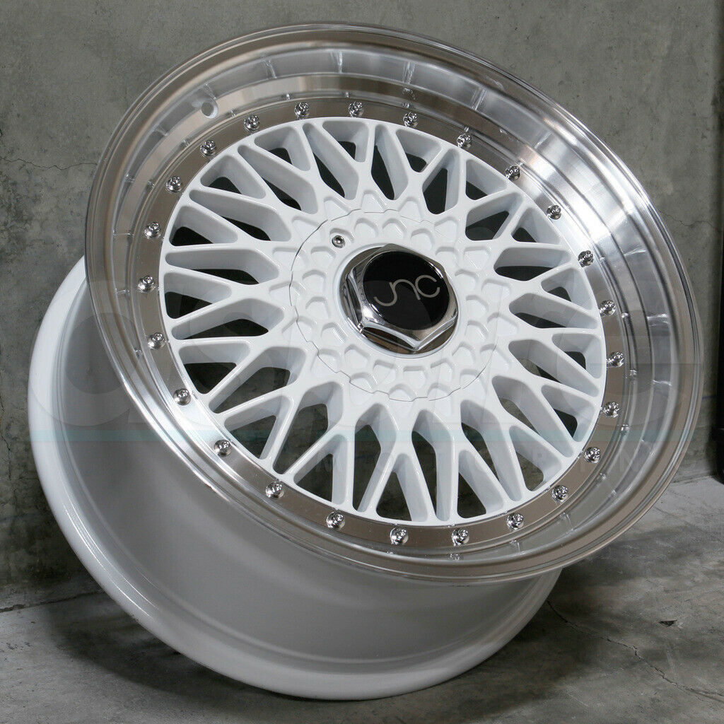 15x8 JNC 004 4x100 4x114 3 20 White Machine Lip Wheel New Set 4 Wheels