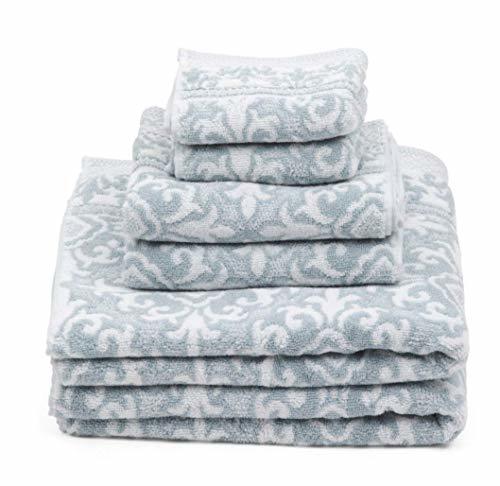 Nicole Miller Bathroom Towel Set 6 pc Cotton Bath Towel Set Blue White ...