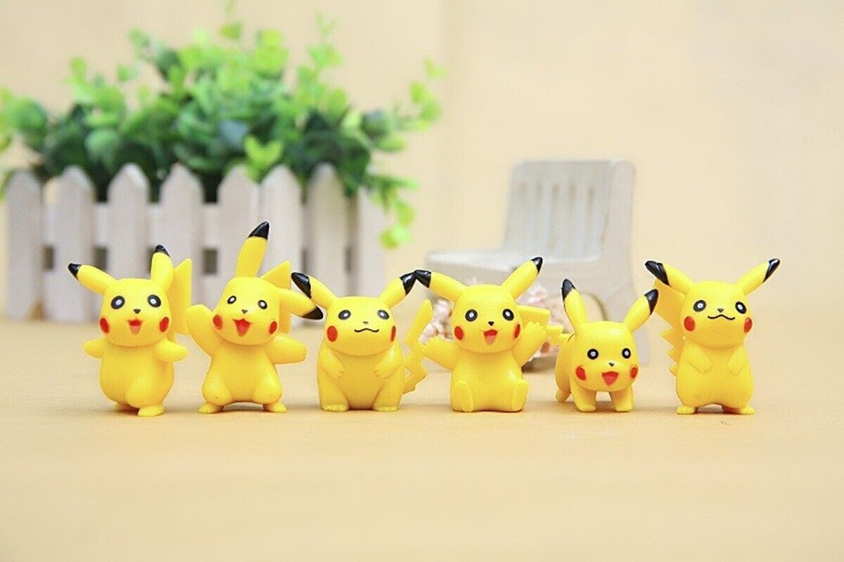 Pikachu 6pc Set 1-1/2- 2 Birthday Cake Topper Figurines Set