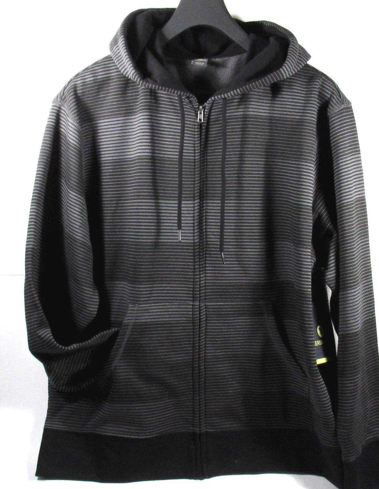 Xersion Men's FullZip Striped Hoodie Soft Brushed Lining Black