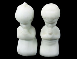 Fenton Praying Boy And Girl Figurines, Vintage White Satin Glass #FNT230 - $19.55