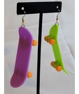 Handmade Green and Purple Skateboard Earrings w/Sterling Silver Hooks - $20.00