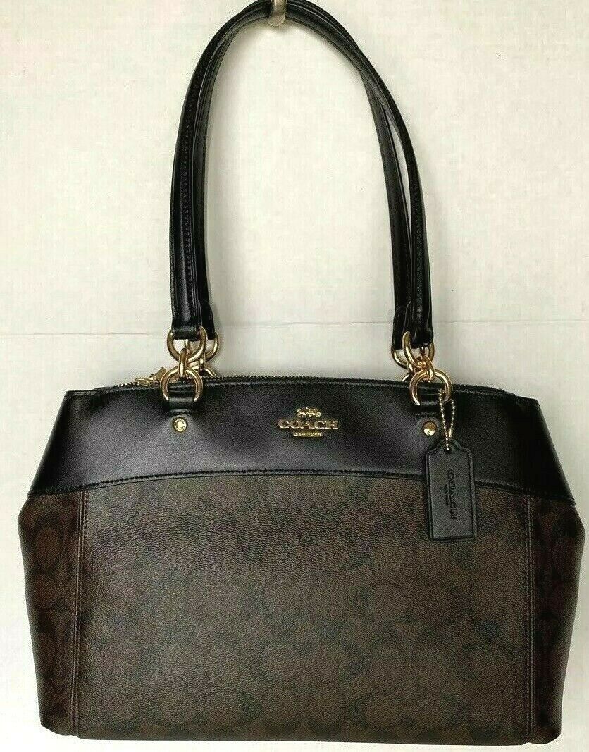 NWT Coach F25396 Brooke Carryall Signature Coated Canvas Brown / Black