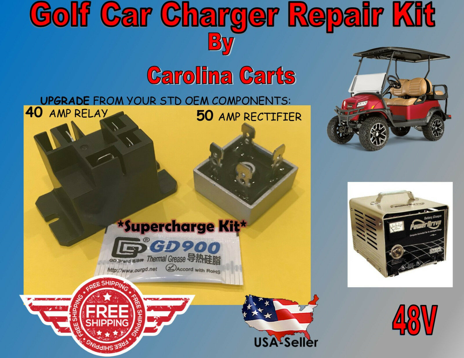 50AMP UPGRADE GOLF Battery Charger Repair Kit Club Car 48 Volt